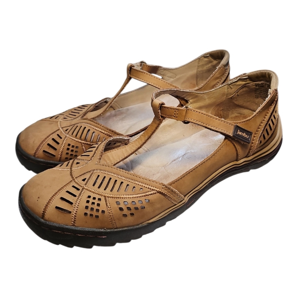 Jambu Bridget Tan Perferated Mary Janes Arch Suport Orthotic Leather Shoes 11